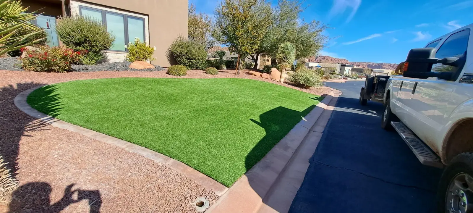Side yard turf with trees